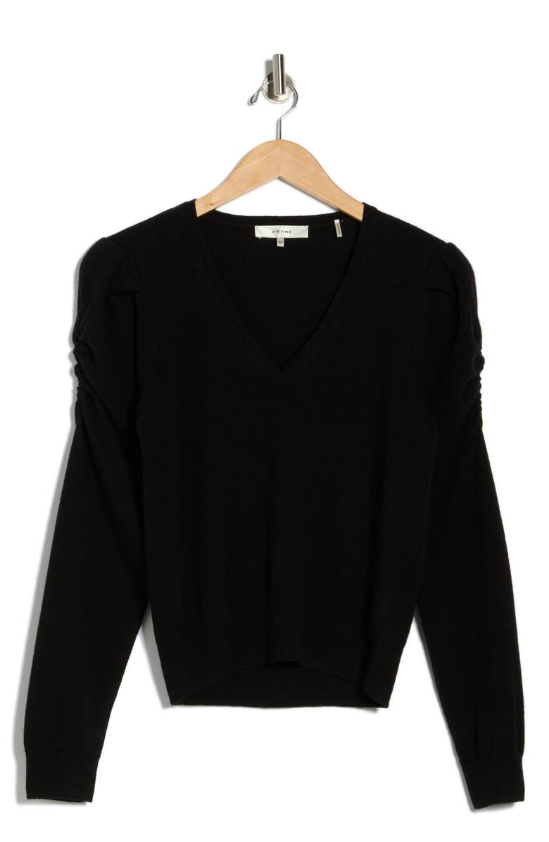 FRAME Frankie V-Neck Wool Blend Sweater, Alternate, color, Black