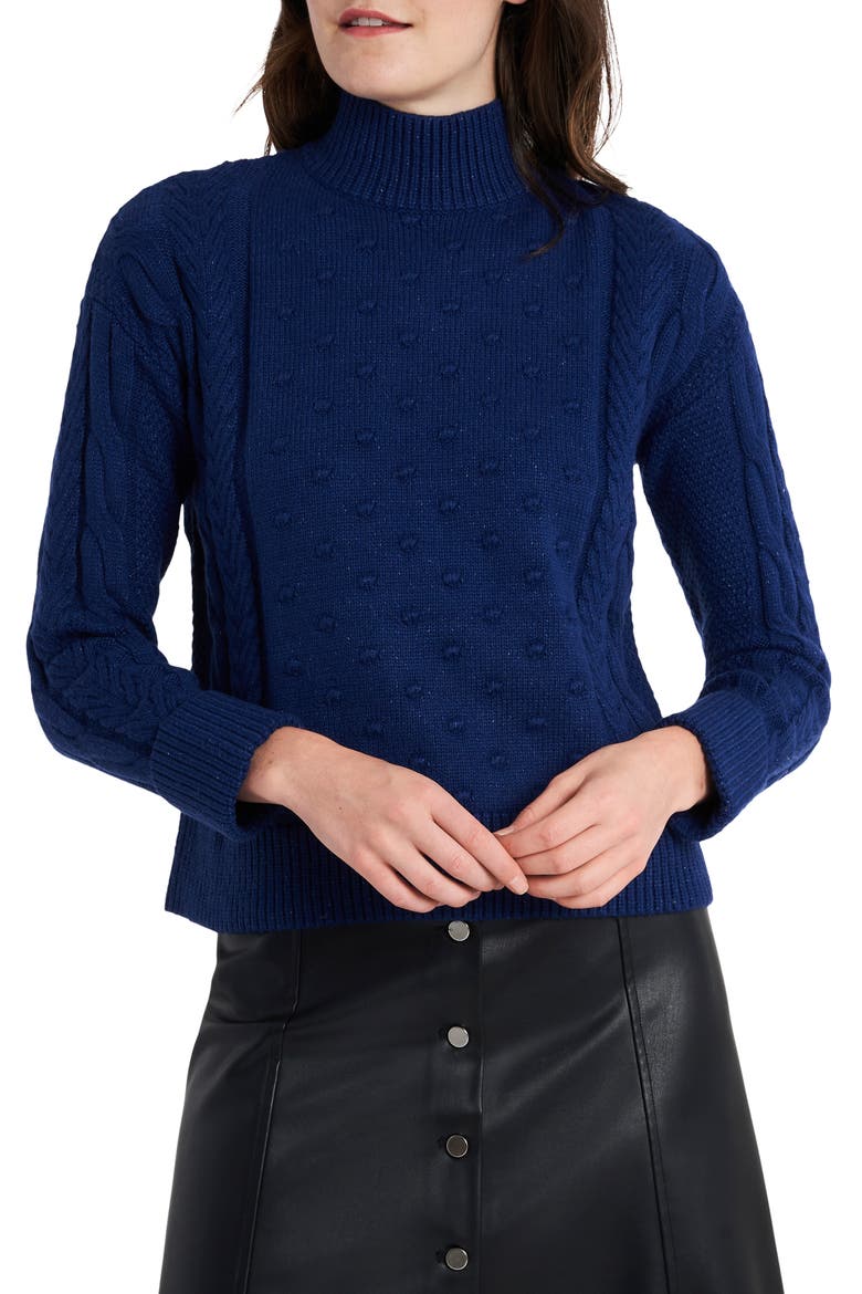 Mock Neck Cable Sweater, Main, color, DEEP SAPPHIRE