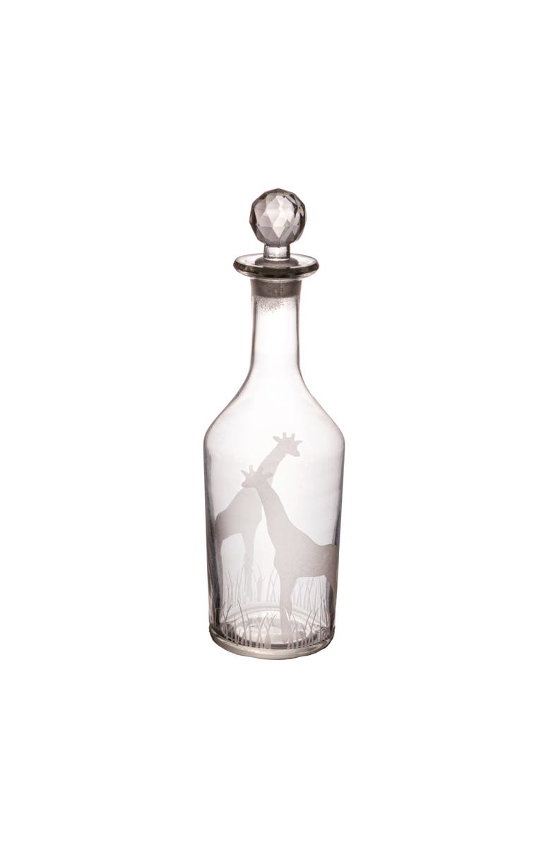 Storied Home 20-Ounce Etched Glass Decanter with Giraffes and Glass Stopper, Clear, Main, color, Clear