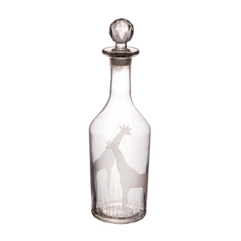 20-Ounce Etched Glass Decanter with Giraffes and Glass Stopper, Clear