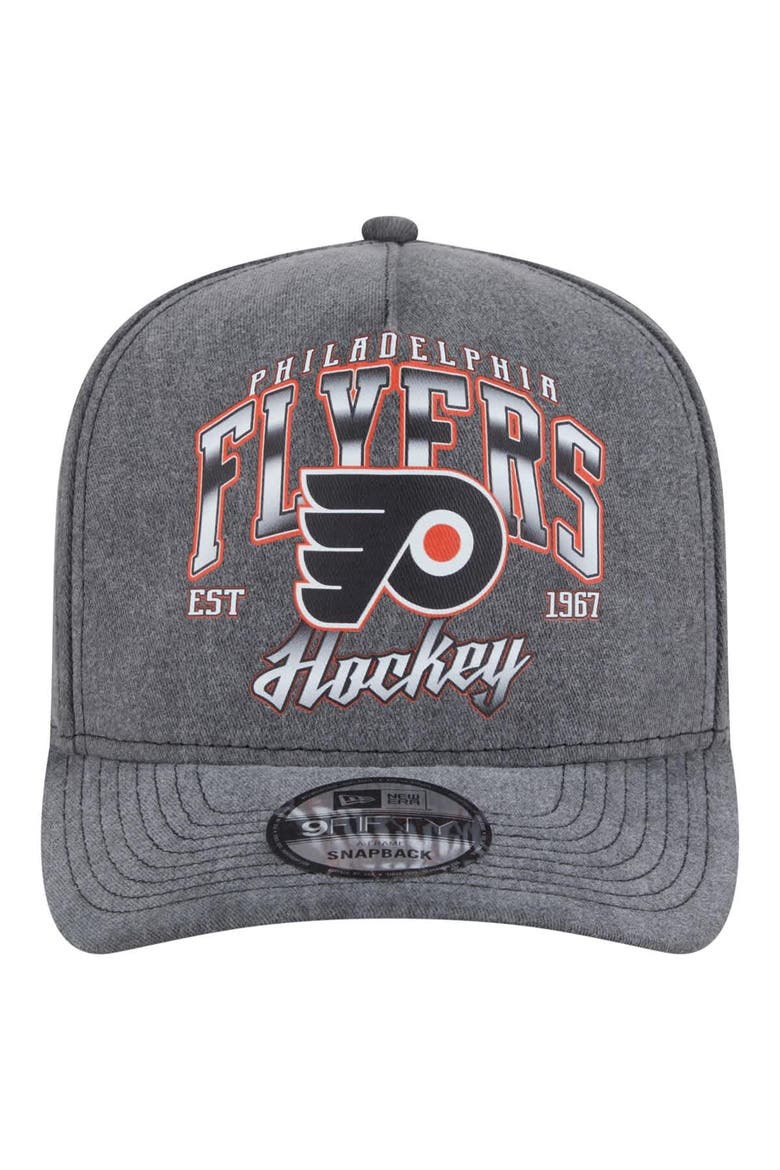 Men's New Era  Charcoal Philadelphia Flyers Throwback Washed A-Frame Pre-Curved 9FIFTY Snapback Hat, Alternate, color, Charcoal