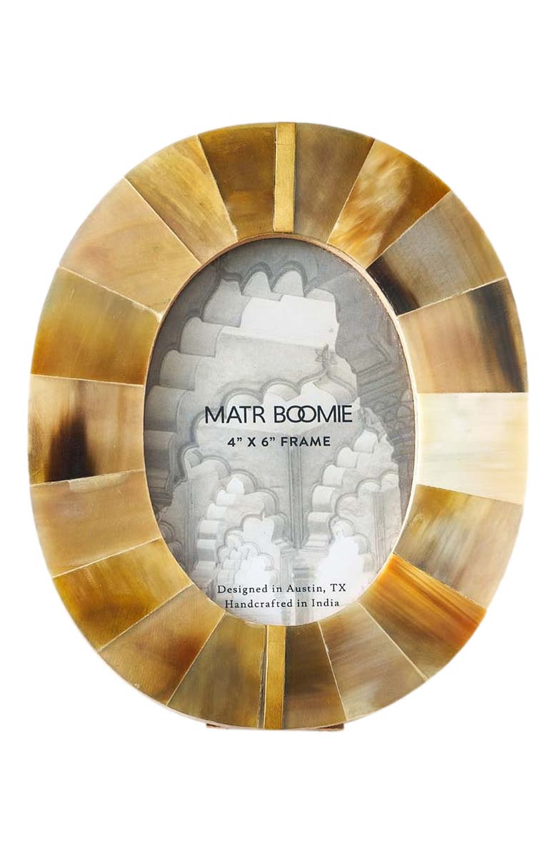 Matr Boomie Kachhua Picture Frame - Horn, Brass Inlay, Main, color, Brown - Oval 4X6