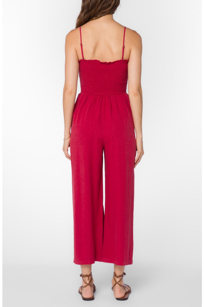 Smocked Ankle Crop Jumpsuit, Alternate, color, RED SALSA
