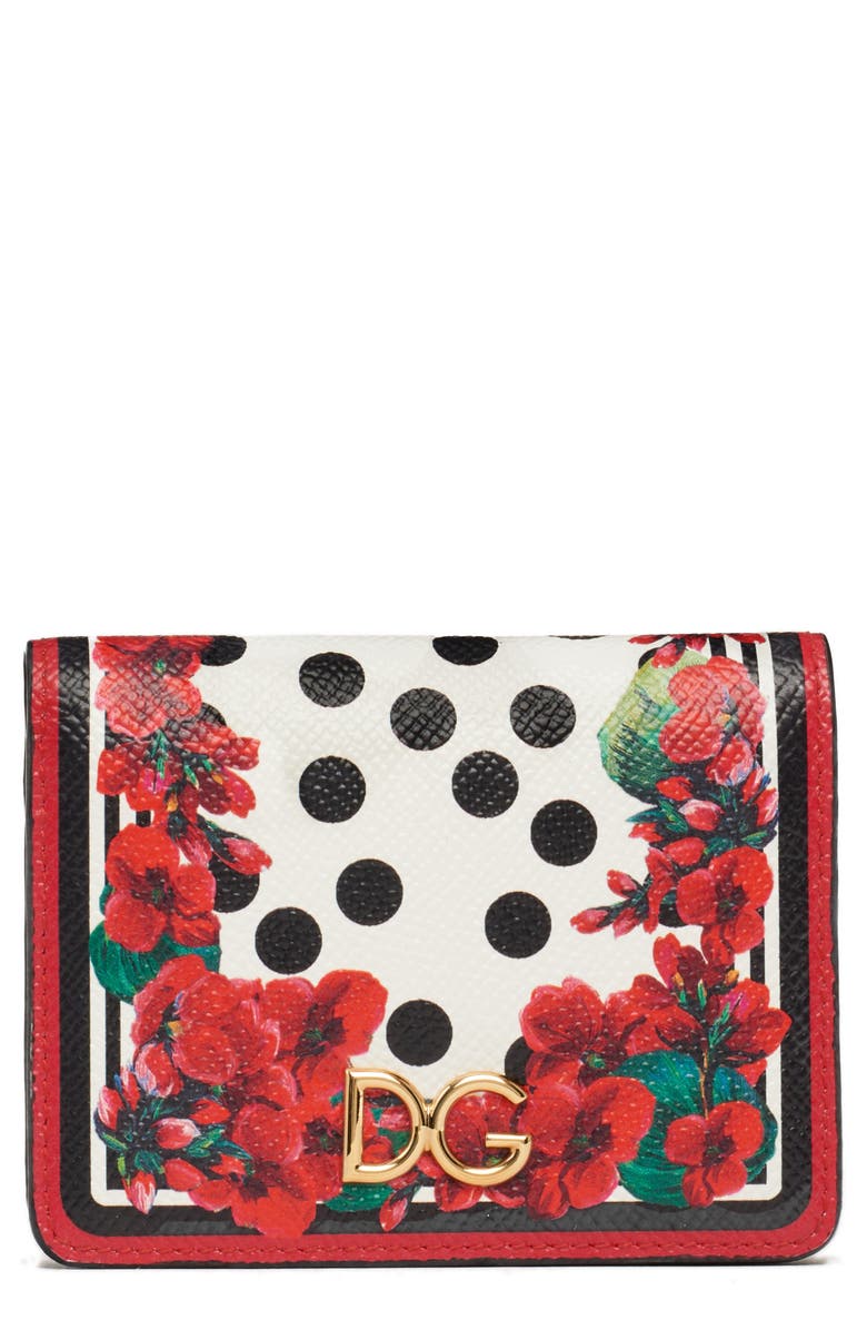 Dolce&Gabbana Small Geranium Print Leather Wallet, Main, color, 