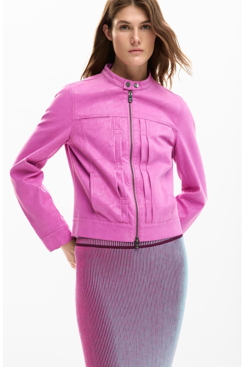 Faux Leather Moto Jacket, Alternate, color, PINK