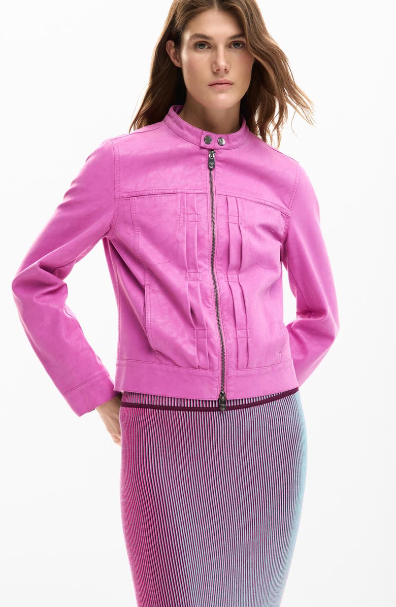 Desigual Faux Leather Moto Jacket, Alternate, color, Pink