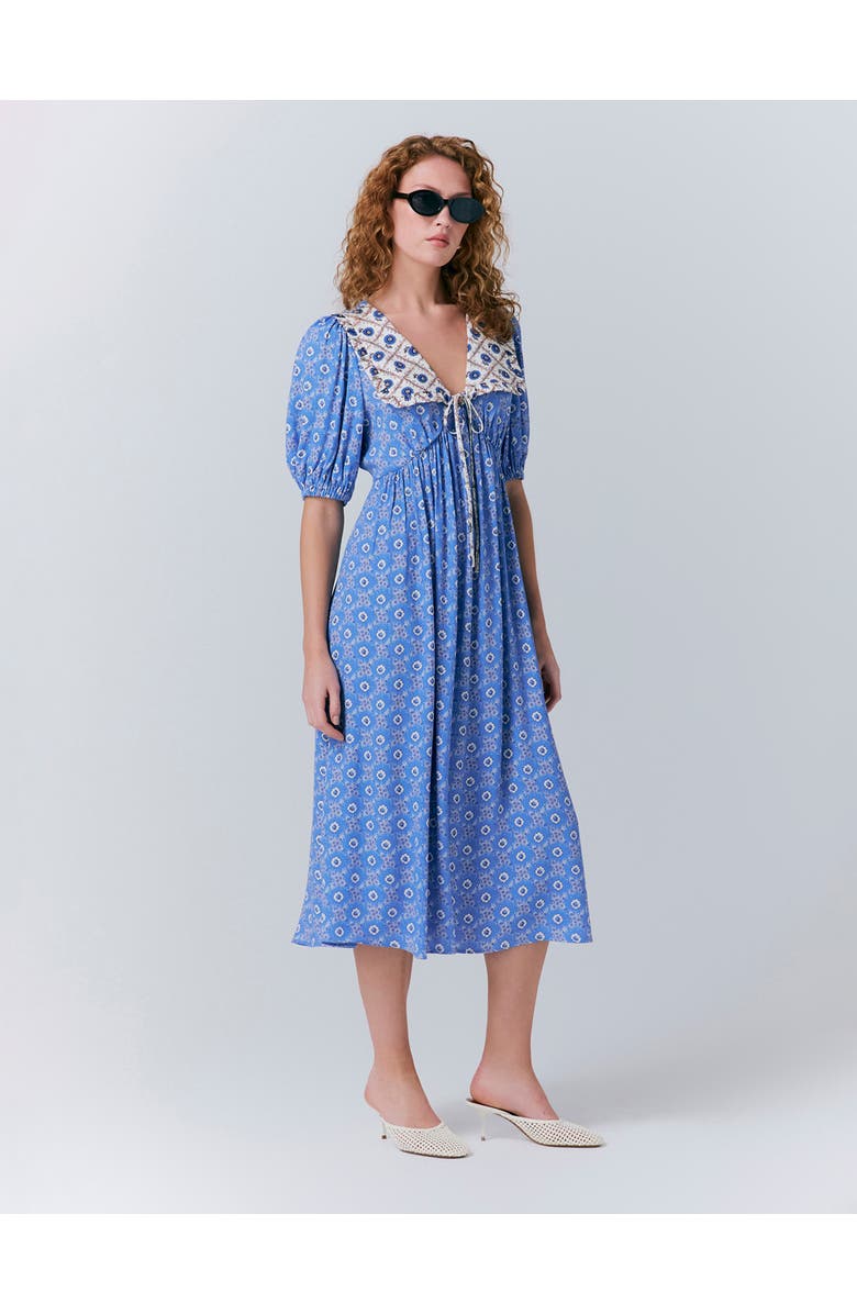 Ghost London Nellie Crepe Collared Midi Smock Dress, Alternate, color, Blue Rose Spot