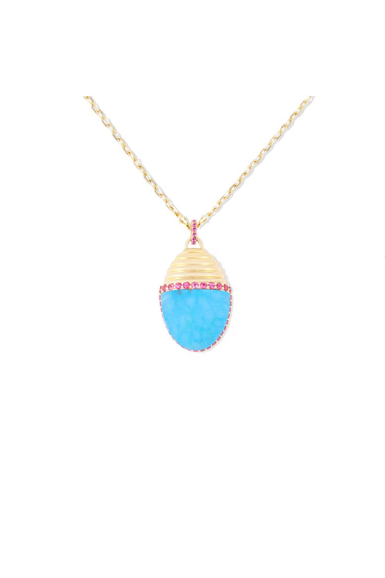 Found Large Cap Pendant Necklace, Alternate, color, Turquoise & Pink Sapphire-Gold