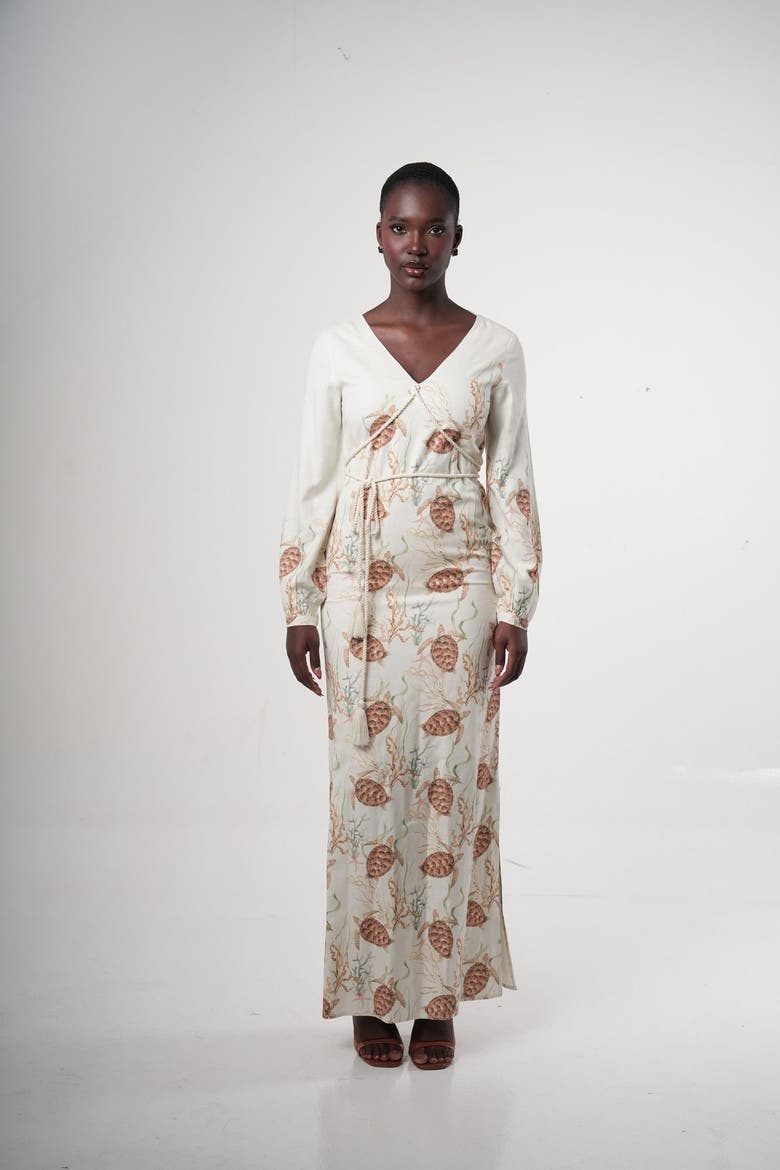 Maroa Linen-blend Printed Maxi Dress, Alternate, color, Ivory (off-white)