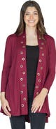24seven Comfort Apparel Long Sleeve Mid Thigh Open Front Cardigan with Grommet Details
