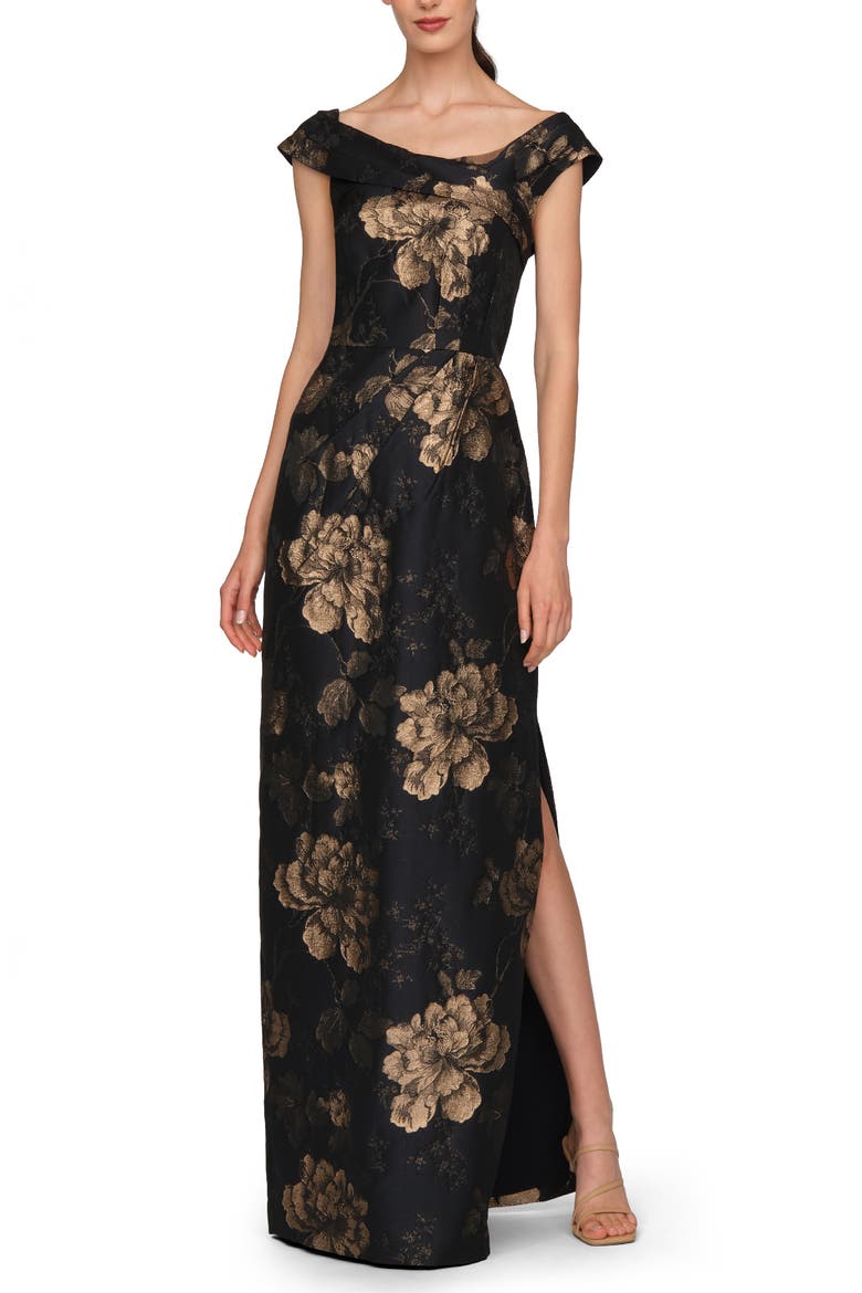 Myla Metallic Floral Jacquard Column Gown, Alternate, color, DK TWILIGHT