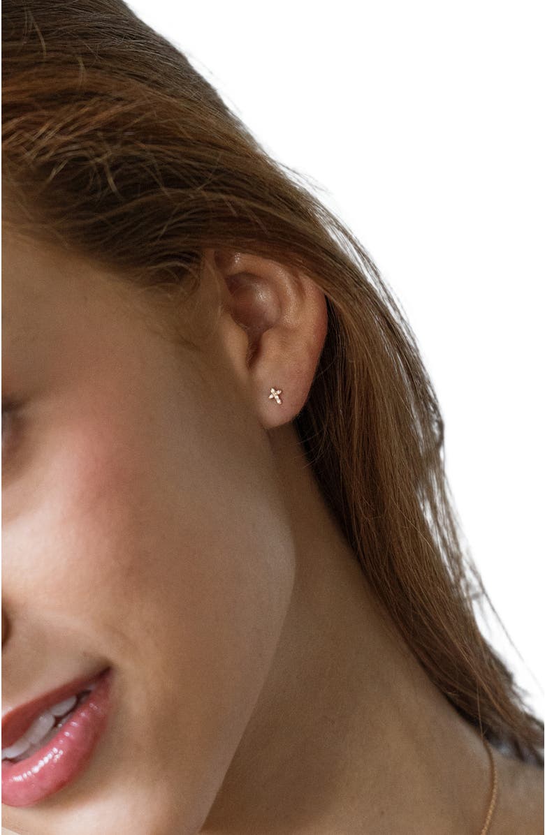 MADE BY MARY 14k Diamond Cross Stud Earring (Flat Back) - Single, Alternate, color, 14K Solid Gold