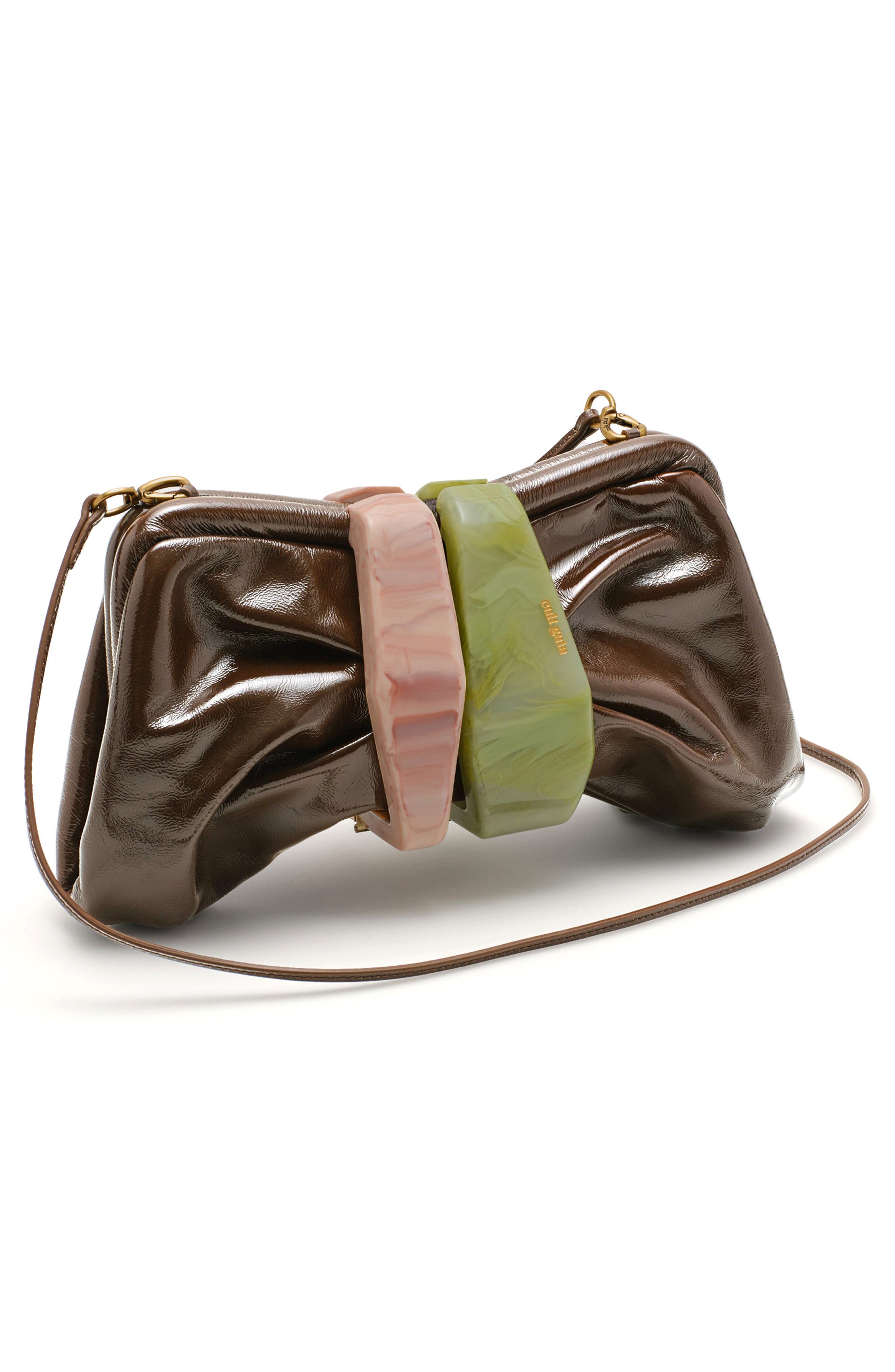 Cult Gaia Julita Leather Frame Clutch, Alternate, color, Luwak