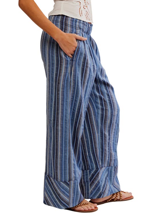 Free People Days End Stripe Cotton Drawstring Pants In Indigo Combo