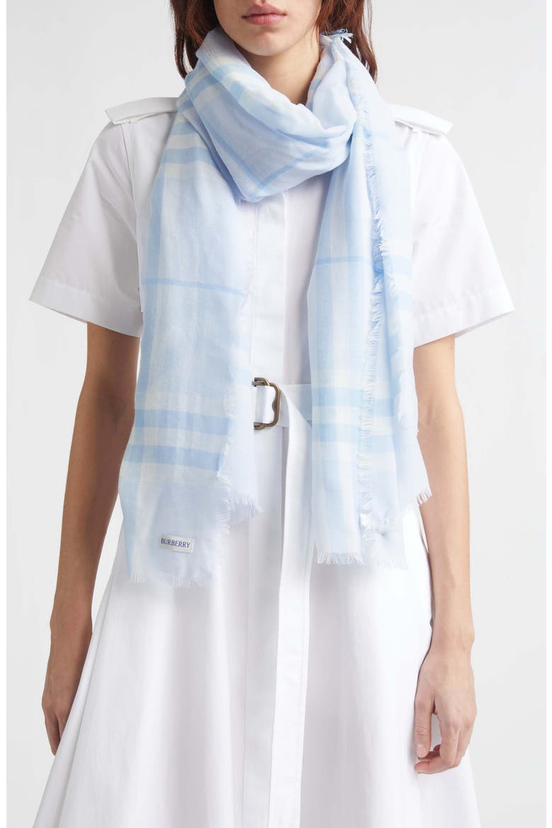Giant Check Wool Gauze Fringe Scarf, Alternate, color, CIRRUS BLUE
