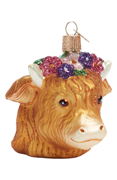 Floral Highland Cow Christmas Ornament