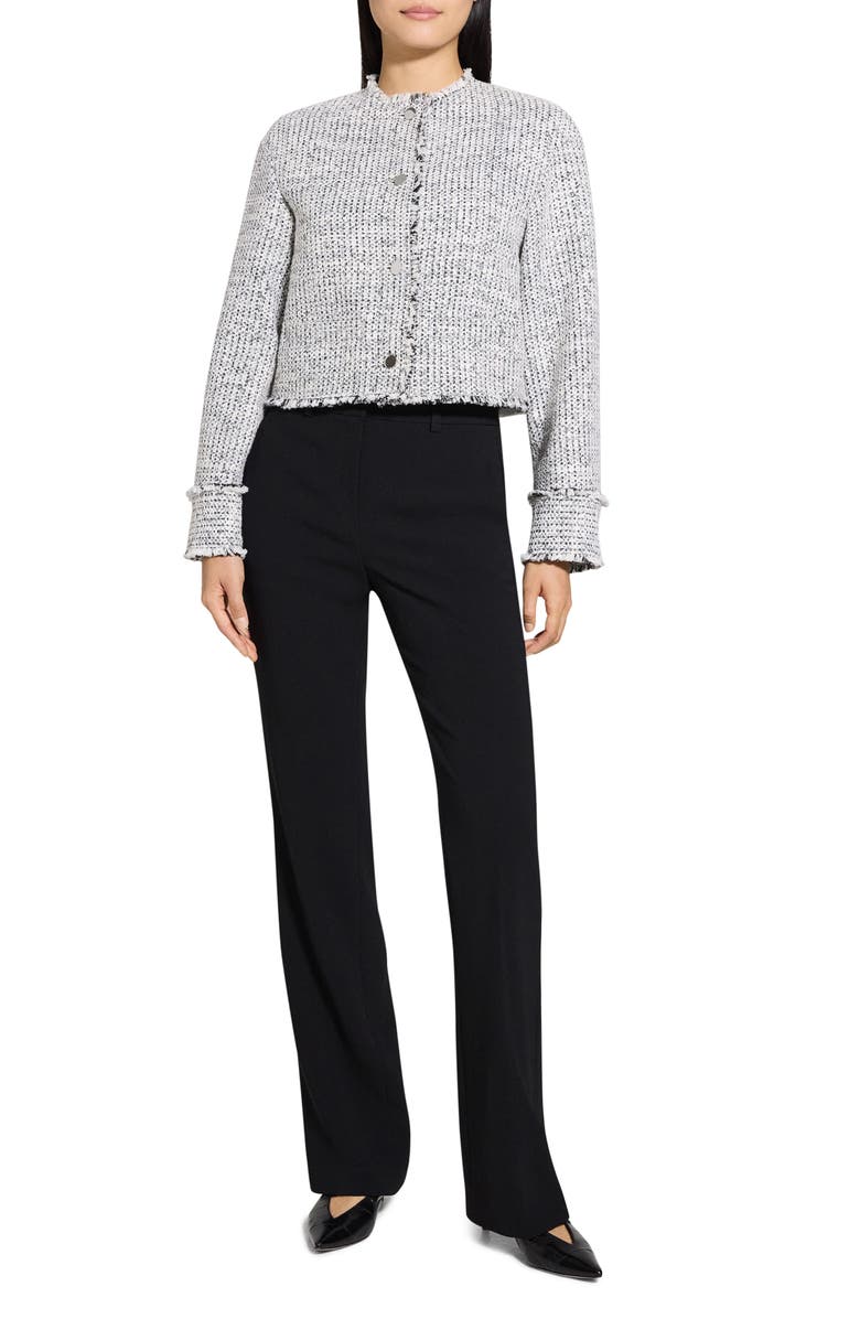Theory Fray Trim Crop Tweed Jacket, Alternate, color, White Multi