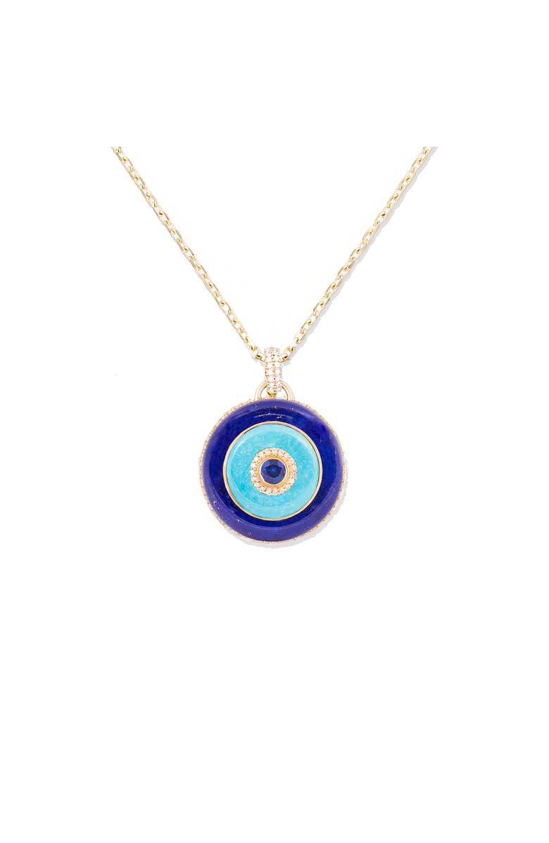 Campbell + Charlotte Evolve Stone Inlay Disk Pendant Necklace, Main, color, Blue- Gold