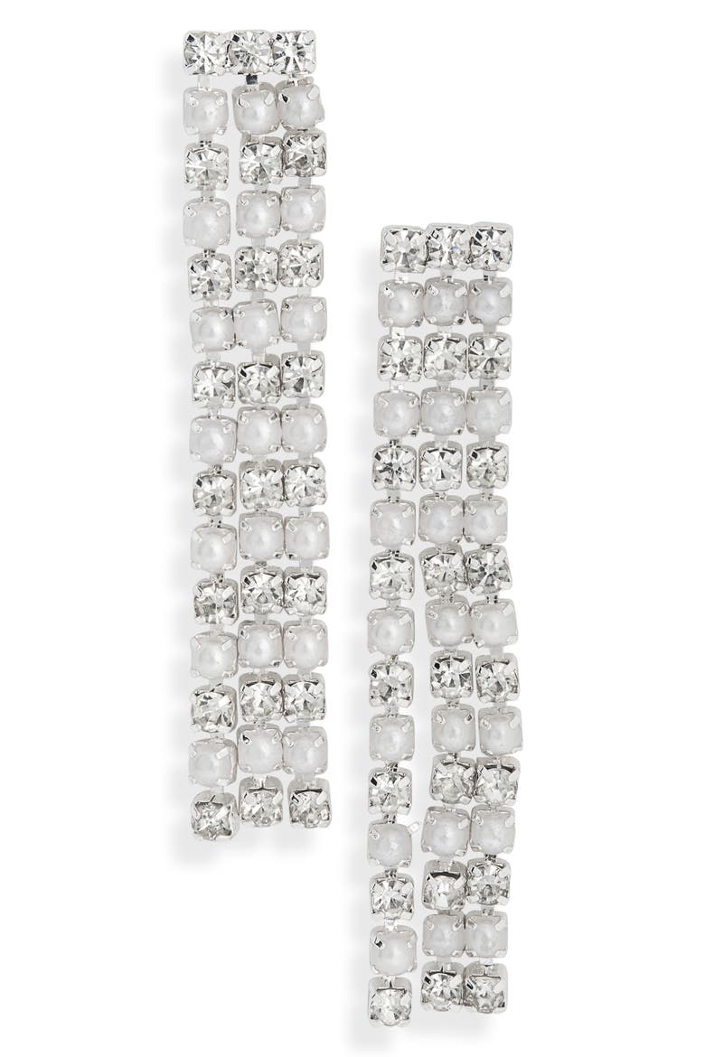 Crystal & Faux Pearl Fringe Drop Earrings, Main, color, CLEAR- WHITE- SILVER