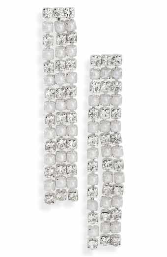 NORDSTROM RACK Crystal & Faux Pearl Fringe Drop Earrings