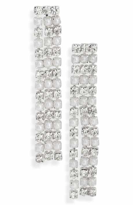 NORDSTROM RACK Crystal & Faux Pearl Fringe Drop Earrings