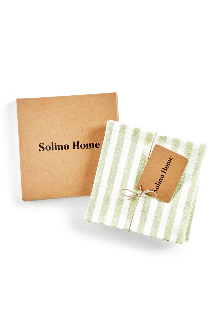 Linen Cocktail Napkins Set of 12, 6 x 6" - Amalfi Stripe, Alternate, color, Sage and White