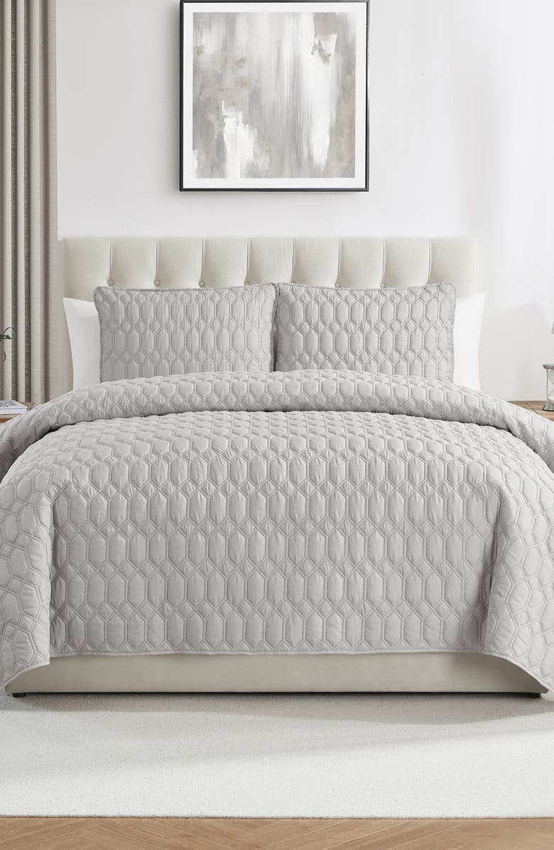 VCNY HOME Diamond 3-Piece Quilt Set, Alternate, color, Light Grey