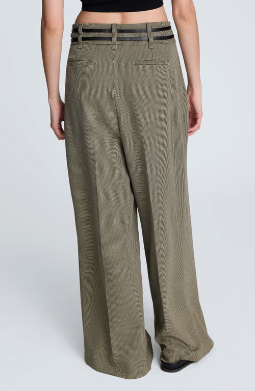 Kenneth Cole Houndstooth Check Pleated Wide Leg Pants In Green