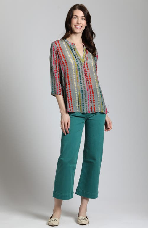 Apny Print Tassel Split Neck Chiffon Top In Grey Multi