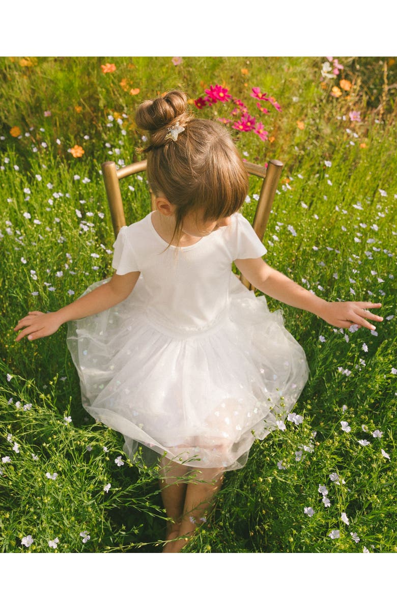 Deux par Deux Little Girl's Bi-Material Dress With Glitter Hearts Skirt Snow White, Alternate, color, 