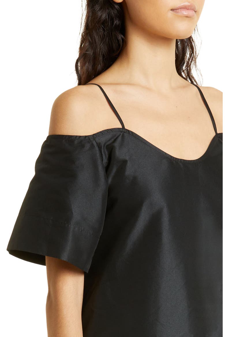 Cold Shoulder Taffeta Trapeze Dress, Alternate, color, BLACK