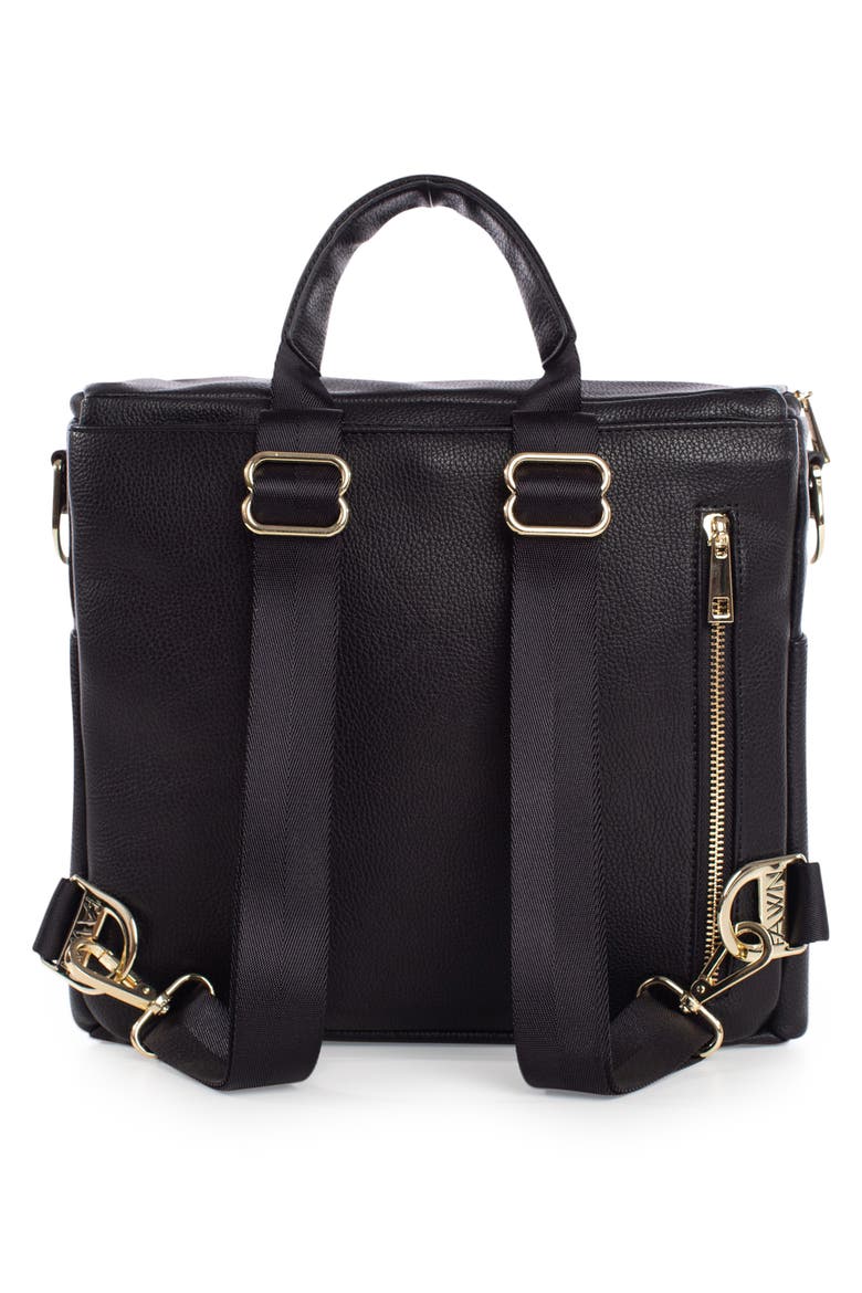 The Mini Convertible Water Resistant Faux Leather Diaper Bag, Alternate, color, BLACK