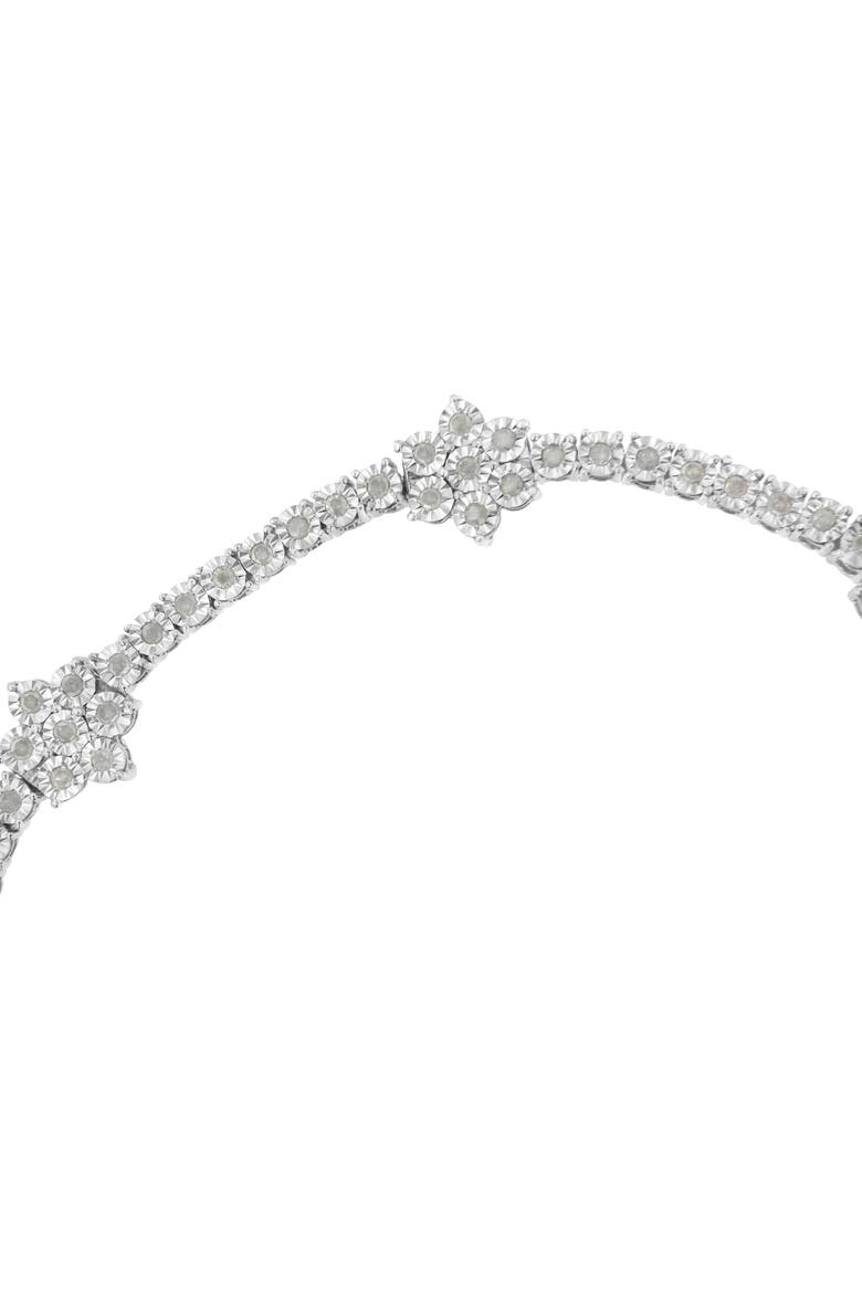 Silver 1.0 cttw Miracle-Set Diamond Floral Station Tennis Bracelet, Alternate, color, White