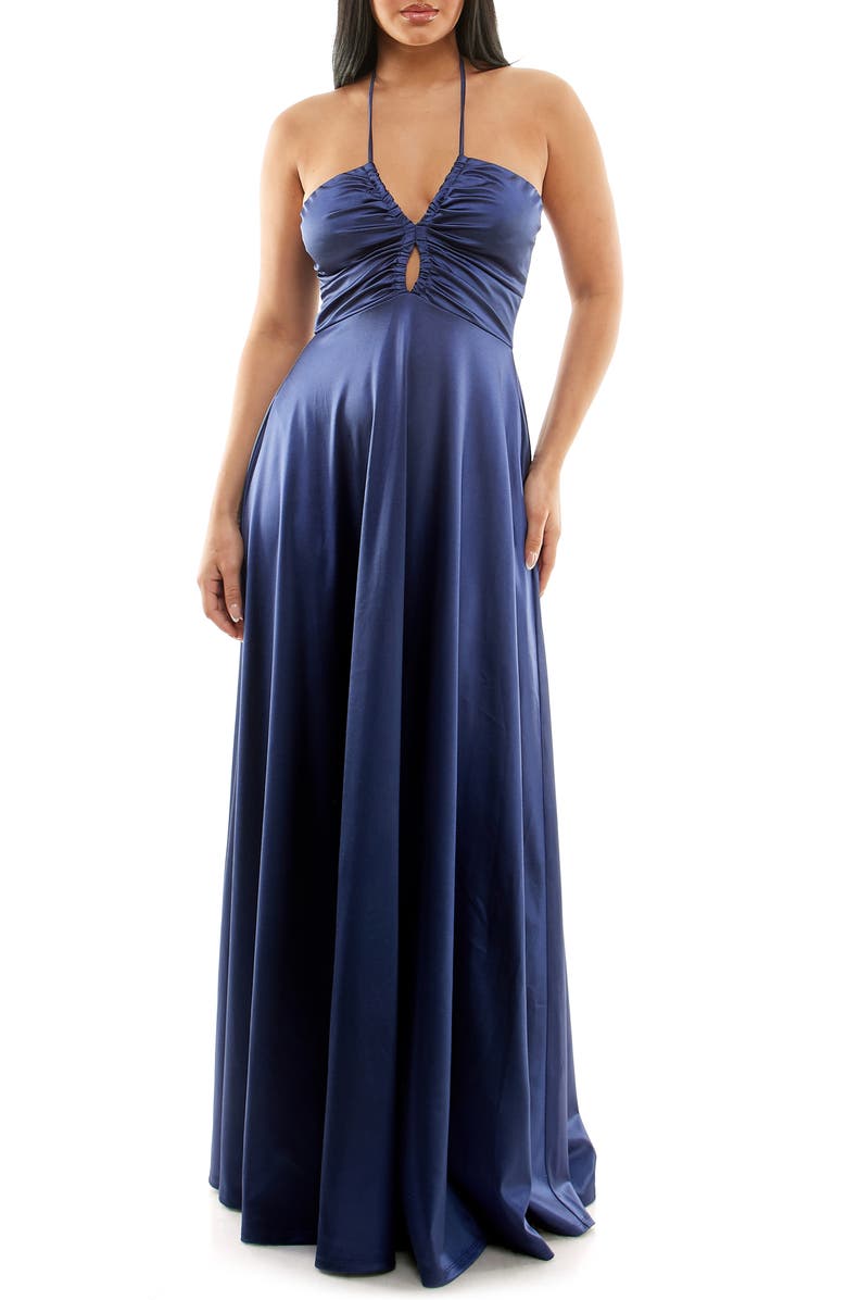 Speechless Halter Neck Keyhole Satin Gown, Main, color,