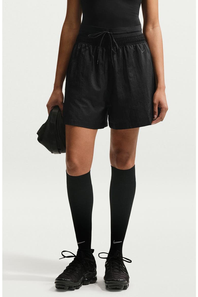 Double Waistband Drawstring Shorts, Main, color, BLACK/ BLACK
