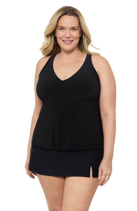 Plus Size V-Neck Full Coverage Ladder Trim Racerback Tankini Swimsuit Top