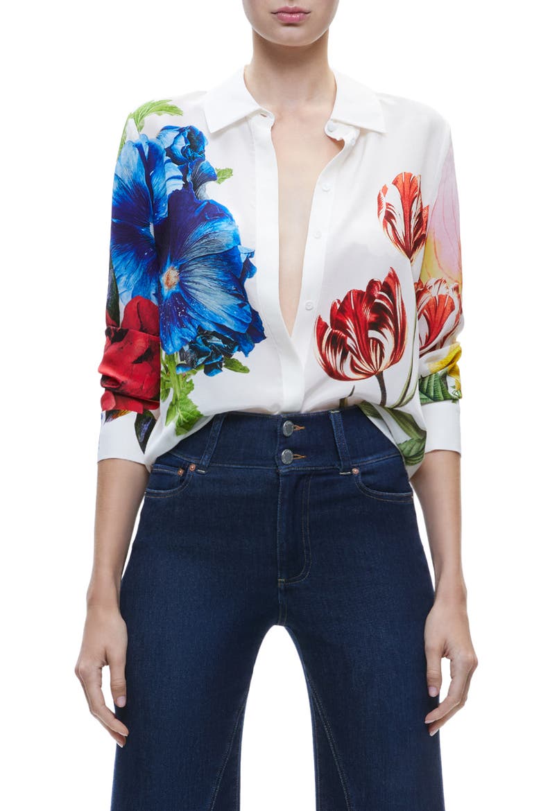 Willa Floral Silk Button-Up Shirt, Main, color, LE PARISIEN