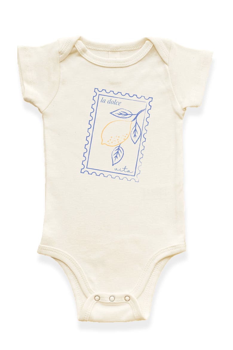 La Dolce Vita Stamp Organic Cotton Baby Bodysuit, Main, color, Natural