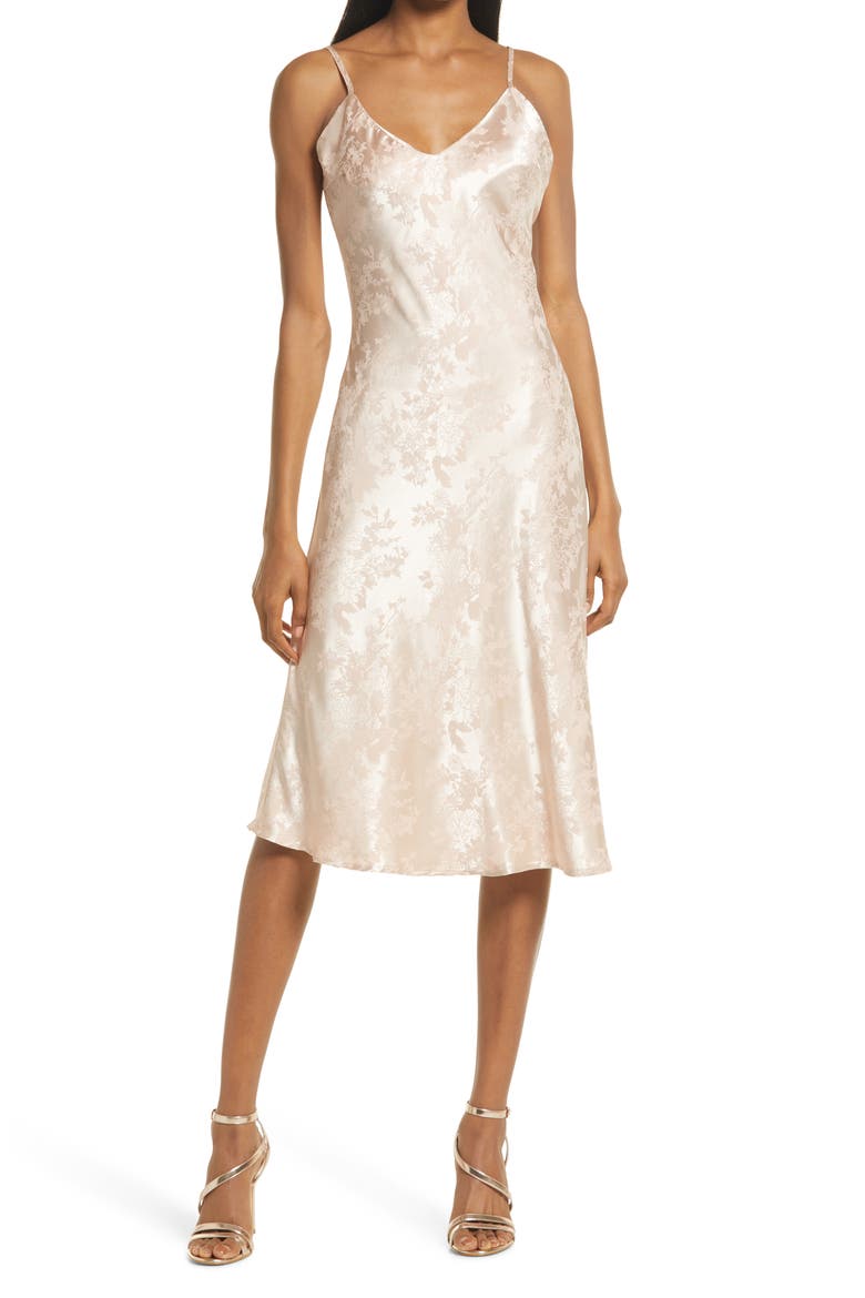 Calla Love Floral Jacquard Satin Slipdress, Main, color, CHAMPAGNE