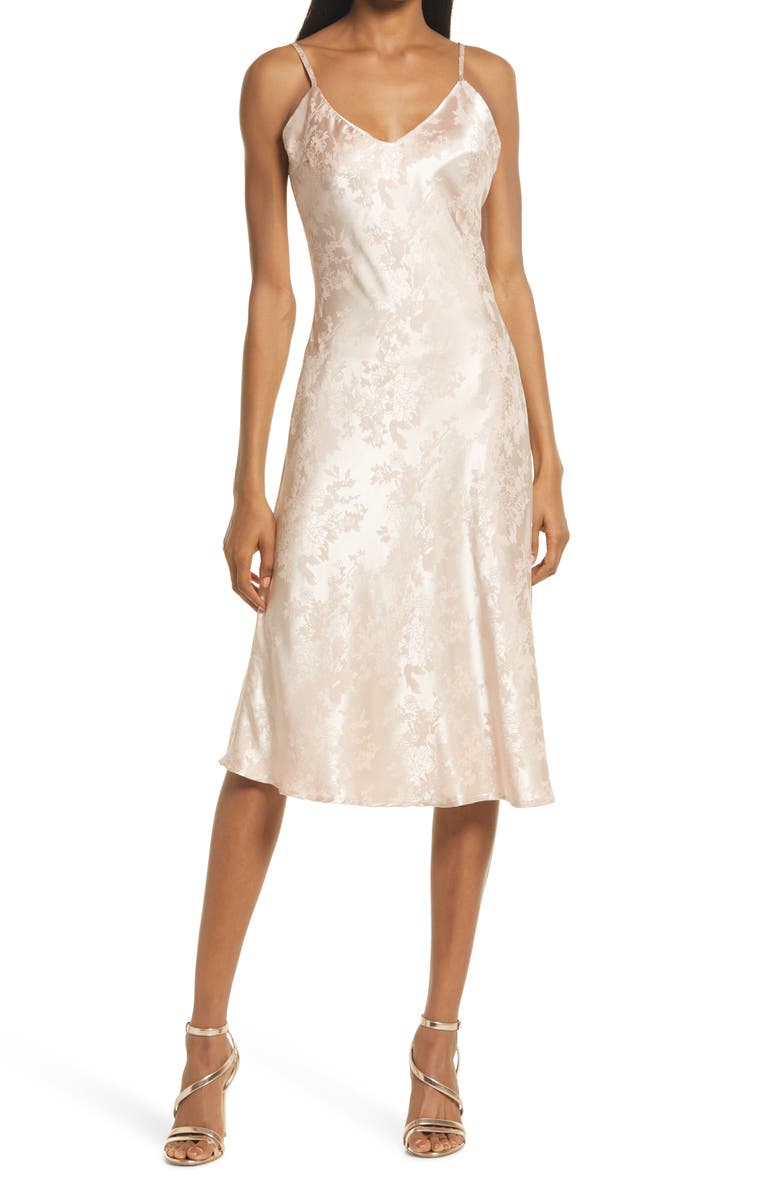 Lulus Calla Love Floral Jacquard Satin Slipdress, Main, color,