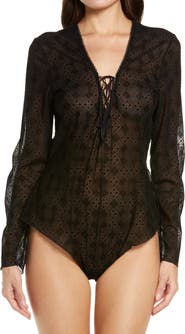 Coquette Long Sleeve Geo Lace Bodysuit