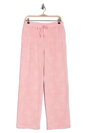 Jaclyn Embossed Bow Velour Pants In Pink
