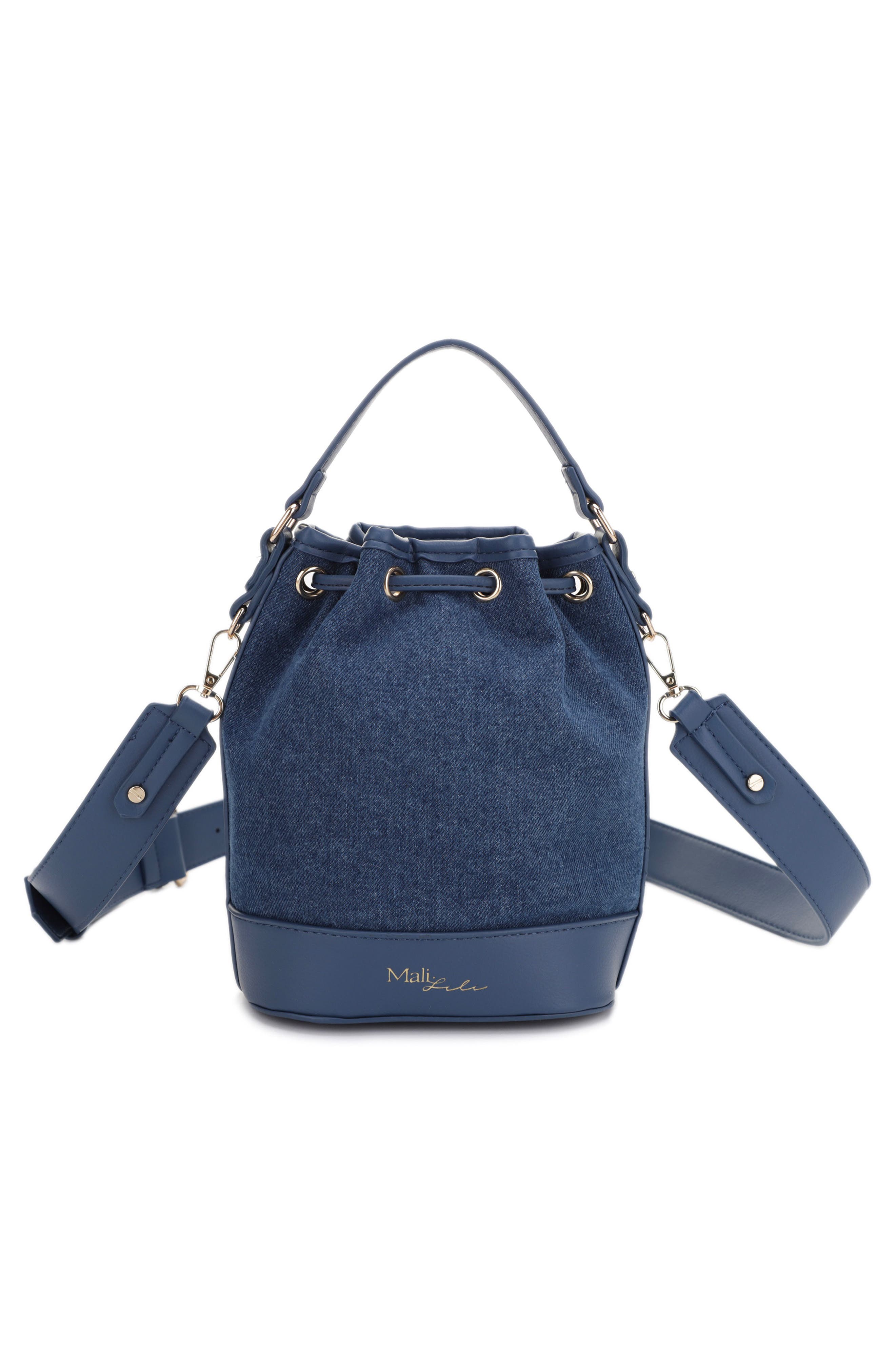 Mali + Lili Ella Denim & Vegan Leather Bucket Bag, Alternate, color, 
