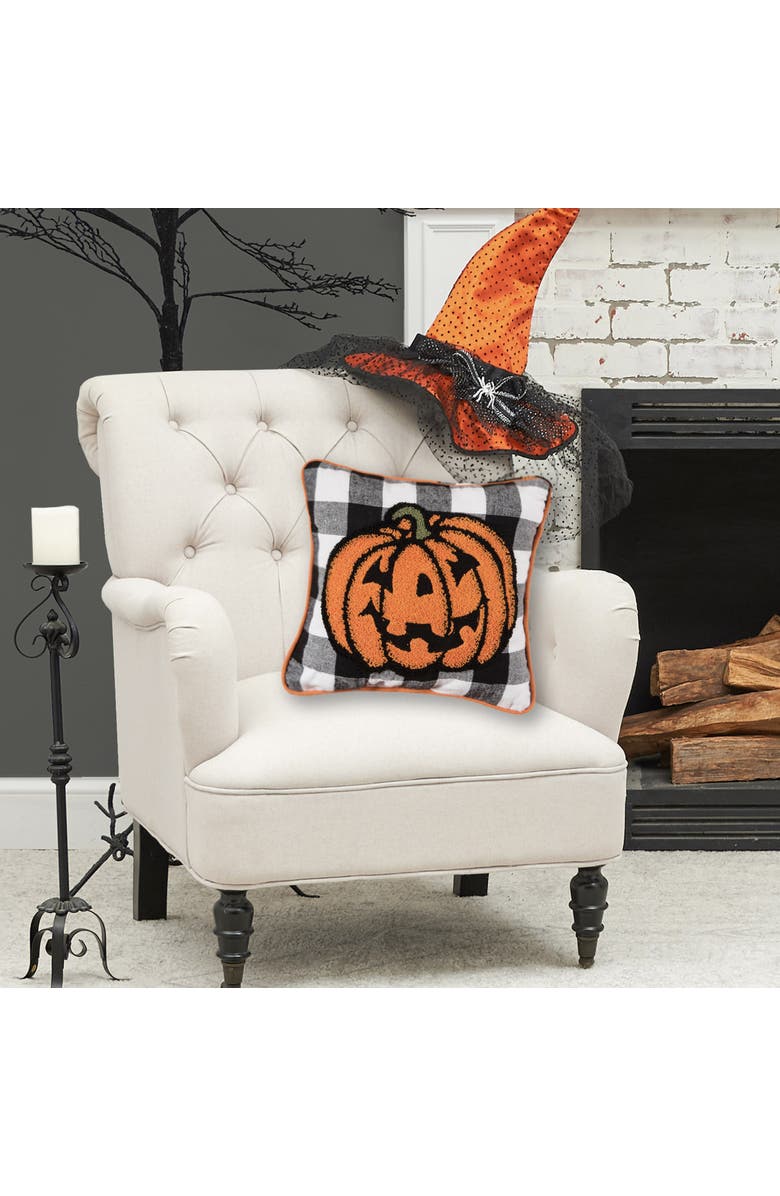 C&F Home Jack-O-Lantern Pumpkin Check Tufted Halloween Accent Pillow, 12" x 12", Alternate, color, Orange