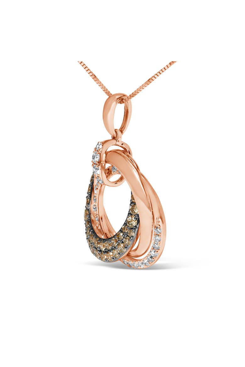 14K Rose Gold 3/4 Cttw Brown and White Diamond Interlocking Circle Hoop Pendant, Alternate, color, Pink