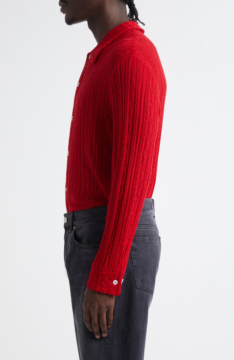 Séfr Riku Merino Wool Cable Knit Button-Up Shirt, Alternate, color, Ruby Merino