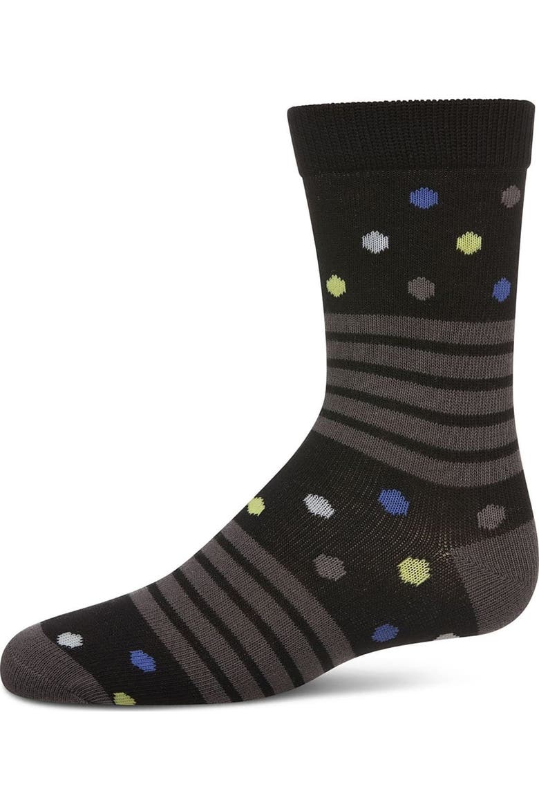 Stripe Dot Combo Crew Sock, Main, color, Black