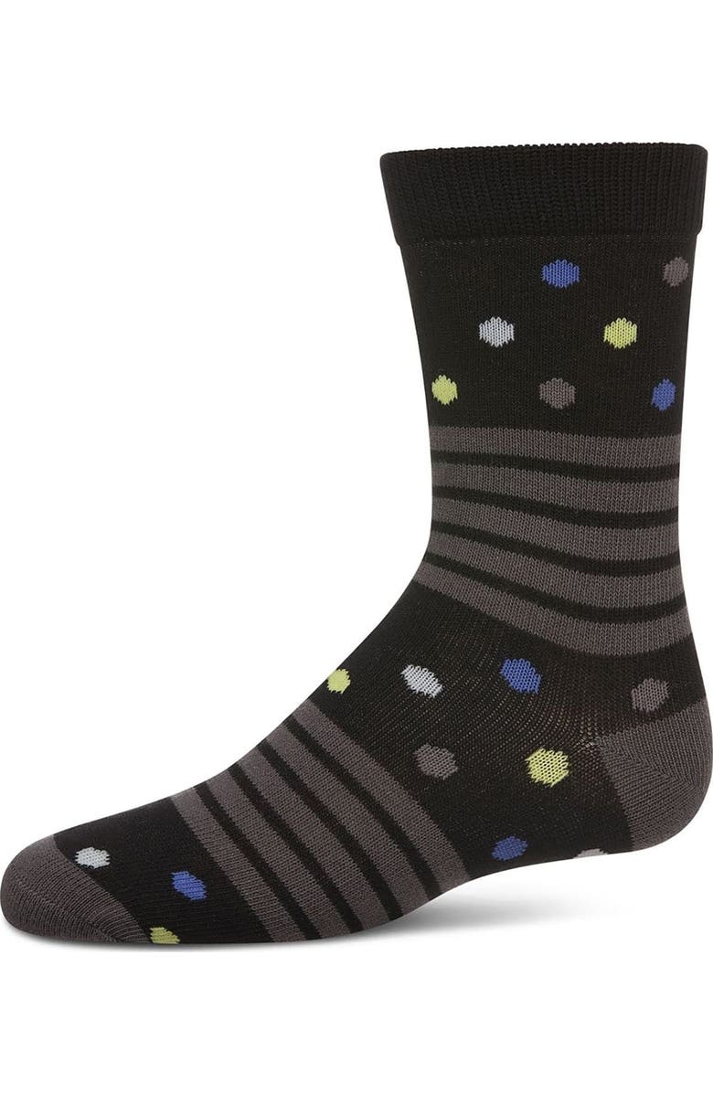 MeMoi Stripe Dot Combo Crew Sock, Main, color, Black