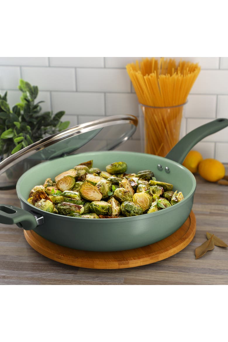 5 Quart Ceramic Nonstick Saute Pan with Lid, Alternate, color, Green
