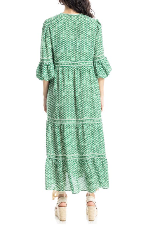 Max Studio Bubble Sleeve Crepe Maxi Dress In Grn/crm Gracelock Geo